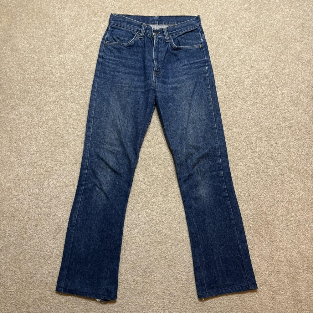 Vtg 70s Levis 646 Jeans 28x30 Dark Blue Flare Denim Orange Tab Bell Bottom Talon